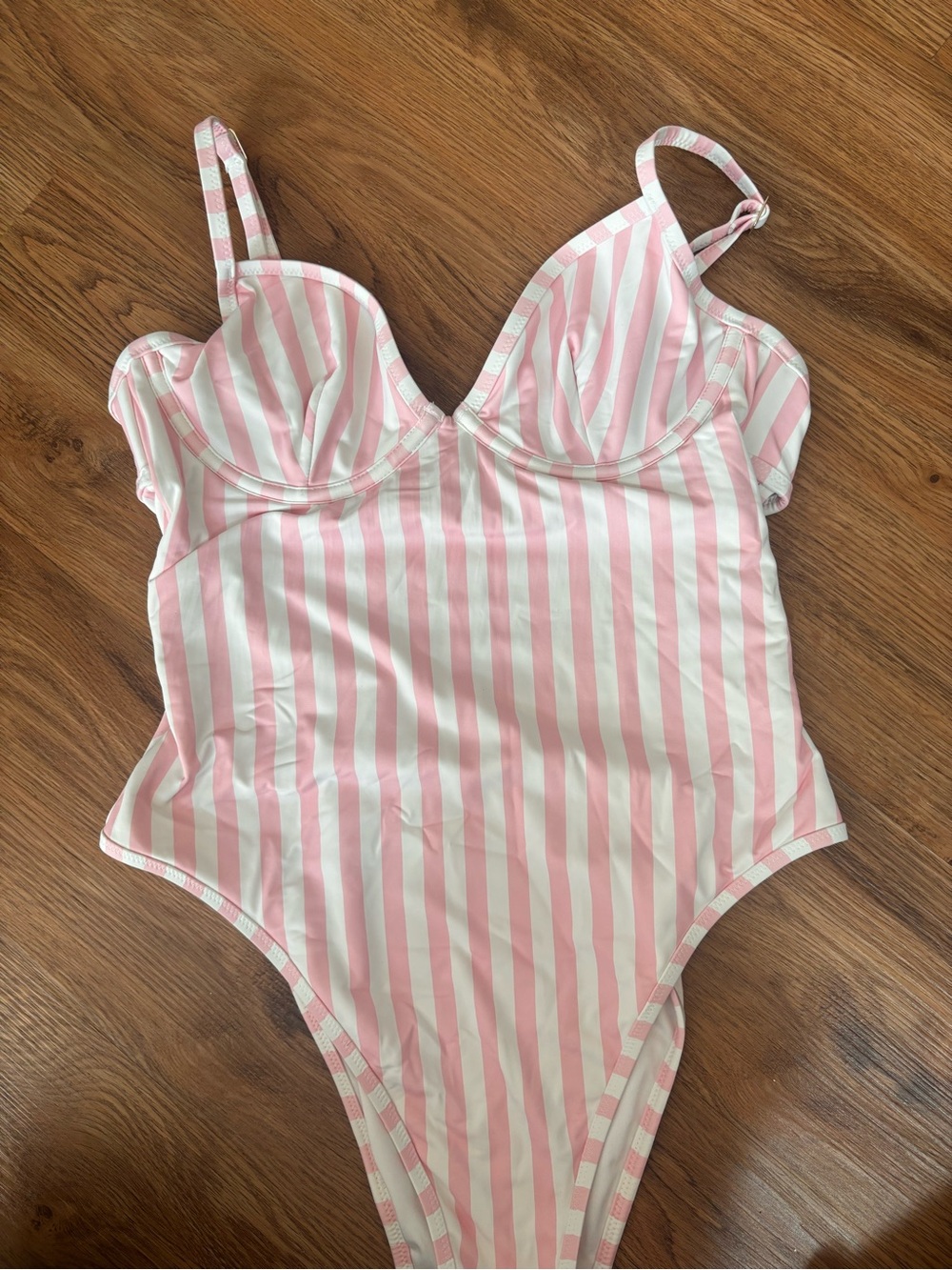 PINK Victoria's Secret Pink & White Vertical Stripe One-Piece Swimsuit